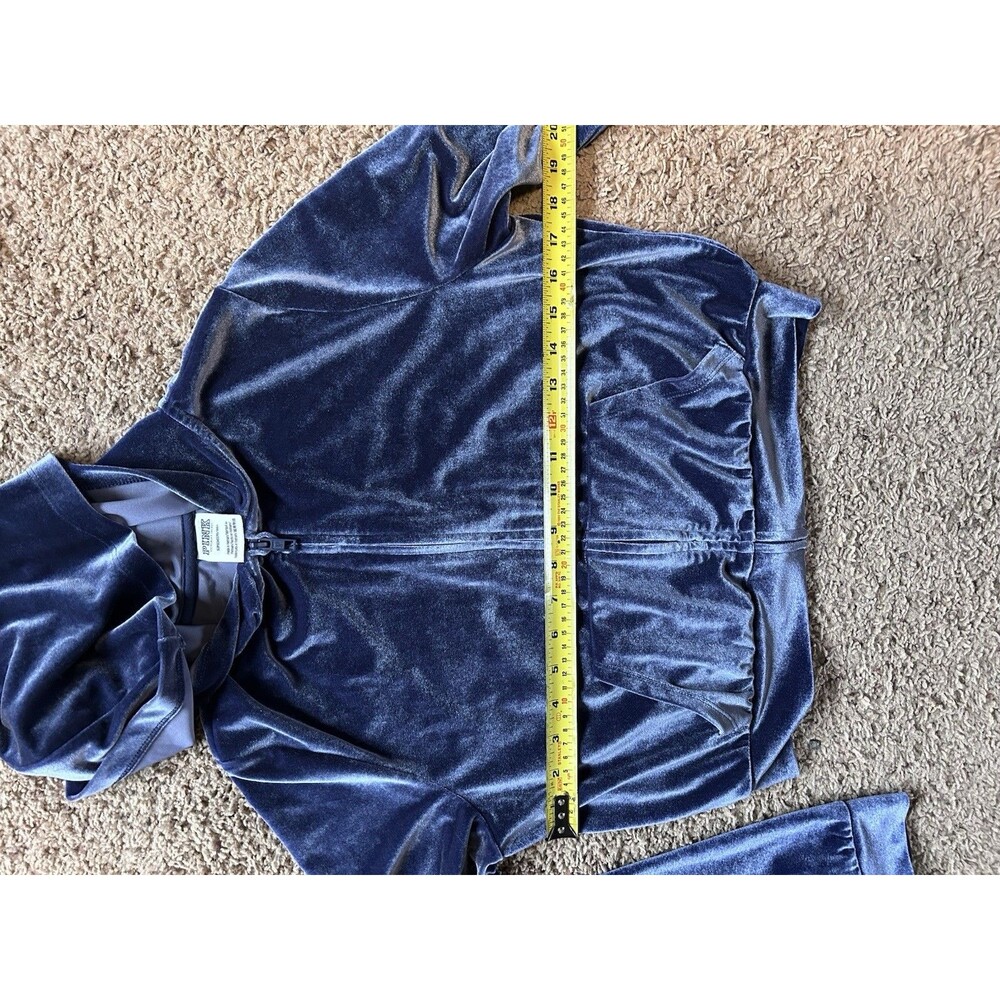 PINK Victoria's Secret Velour Cropped Hoodie Blue Velvet Y2K Rhinestone Small - Picture 8 of 13